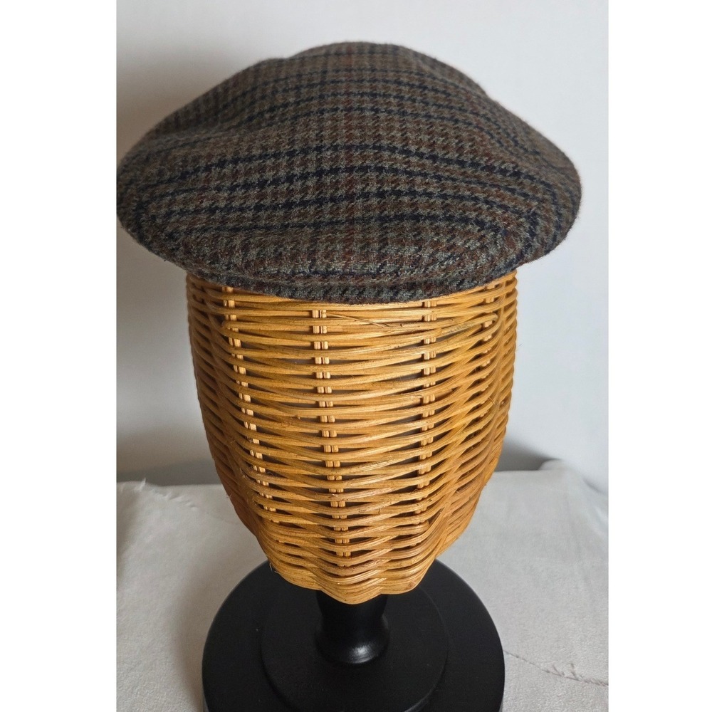 Country Gentleman Flat Cap Newsboy Mens M Brown Plaid Wool Blend Made in Italy